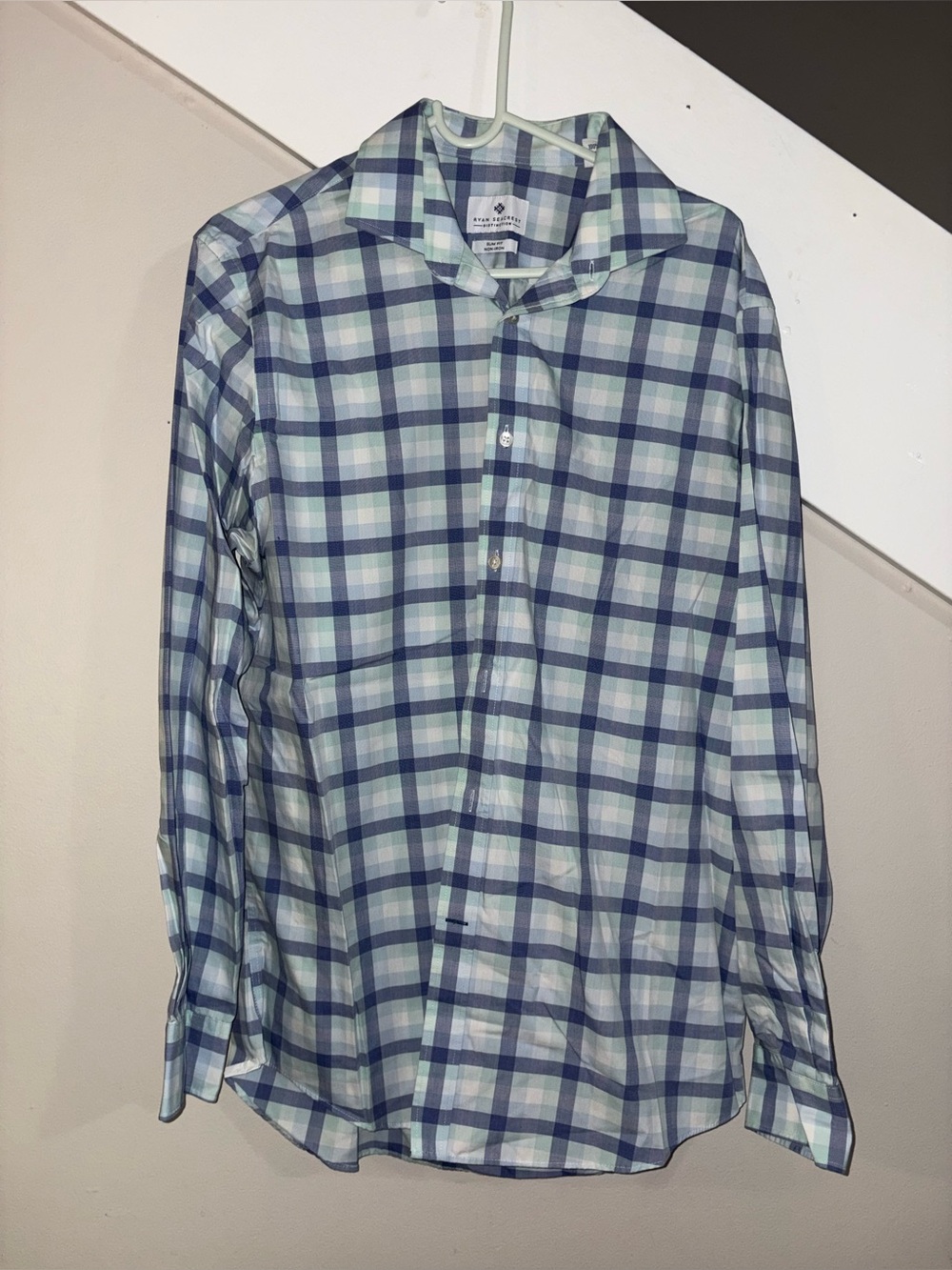 Ryan Seacrest Slim Fit Shirt Medium Blue Button Up shirt Mens size 16